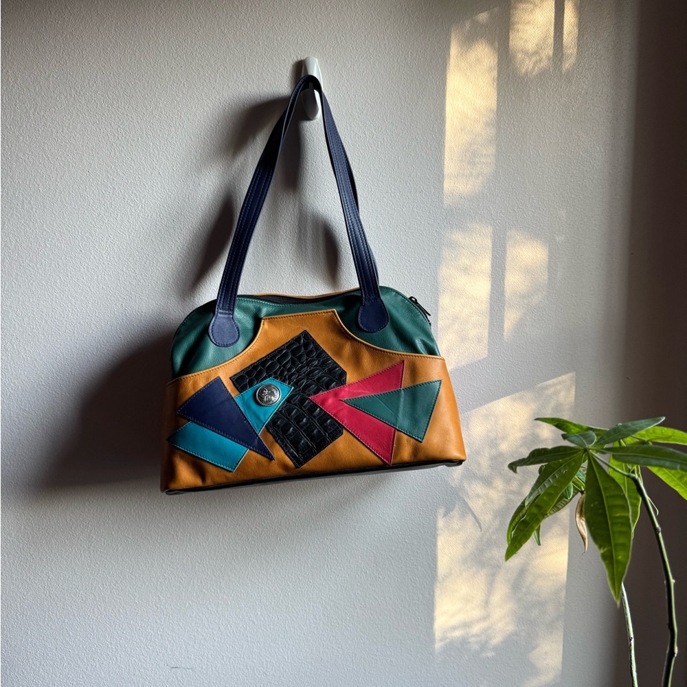 Multicolor Geometric Southwestern Pattern Leather Custom Bag NWT - Picture 2 of 7